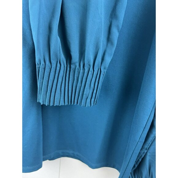 Chico's Top L Solid Blue Long Sleeve Gathered Cuffs Pullover Rayon Spandex Nylon - Picture 3 of 6